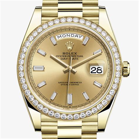 rolex day date gold leather|rolex day date 40mm price.